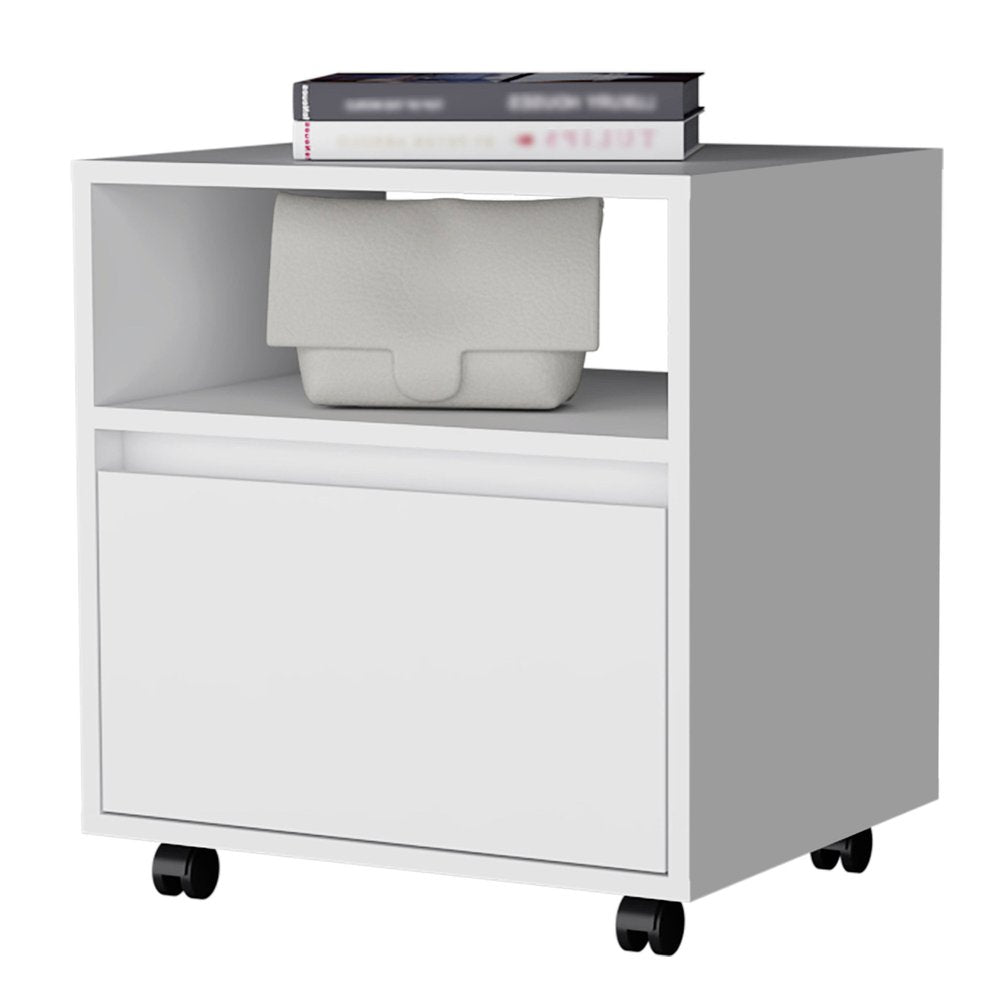 21" White Wood One Drawer Nightstand with Integrated Tech