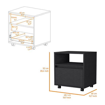 21" Black Wood One Drawer Nightstand with Integrated Tech