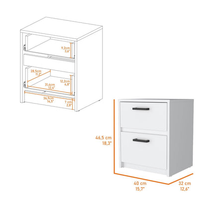 19" White Wood Two Drawer Nightstand with Integrated Tech