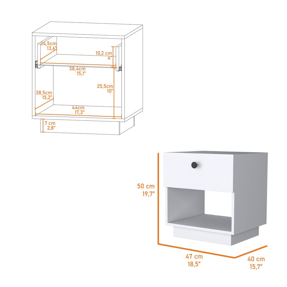 20" White Wood One Drawer Nightstand with Integrated Tech