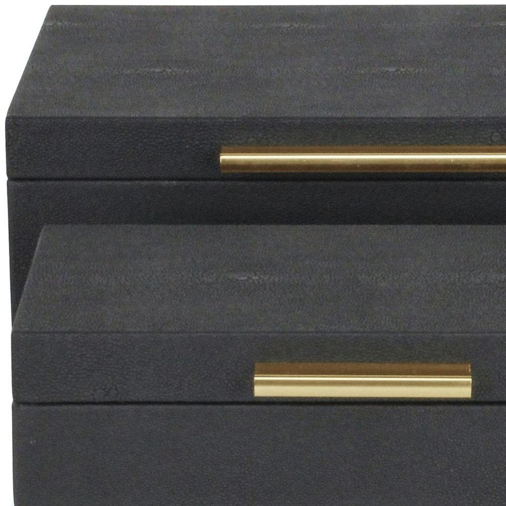 12" Set Of Two Black Solid Wood Jewelry Box With Decorative Hardware