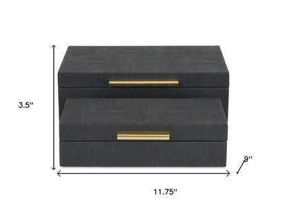 12" Set Of Two Black Solid Wood Jewelry Box With Decorative Hardware