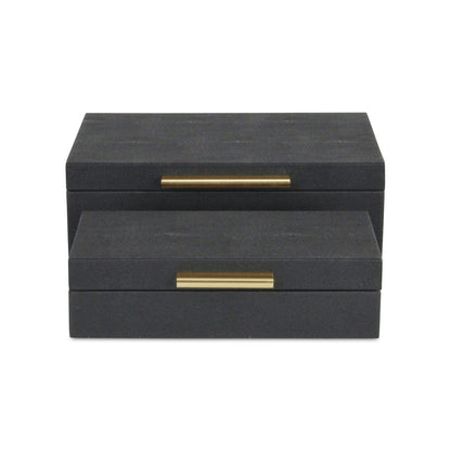 12" Set Of Two Black Solid Wood Jewelry Box With Decorative Hardware