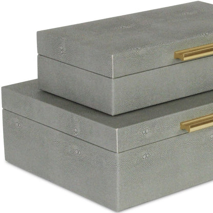 12" Set Of Two Gray Solid Wood Jewelry Box With Decorative Hardware