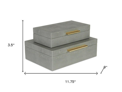 12" Set Of Two Gray Solid Wood Jewelry Box With Decorative Hardware