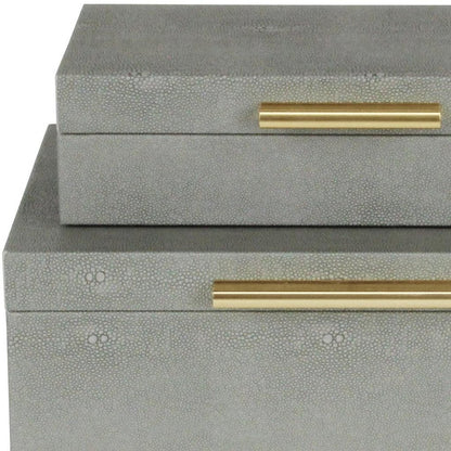 12" Set Of Two Gray Solid Wood Jewelry Box With Decorative Hardware