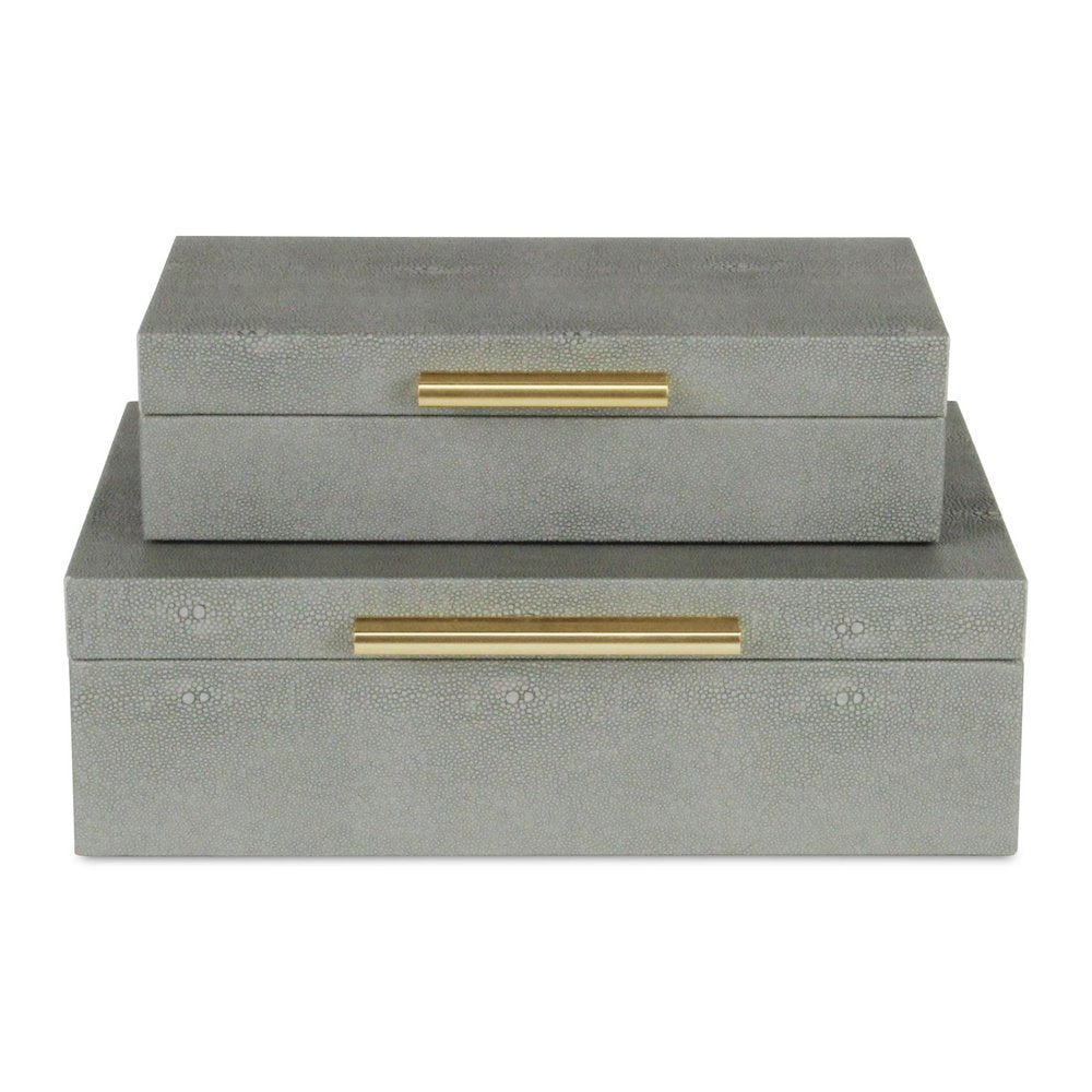 12" Set Of Two Gray Solid Wood Jewelry Box With Decorative Hardware