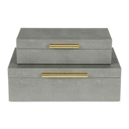 12" Set Of Two Gray Solid Wood Jewelry Box With Decorative Hardware