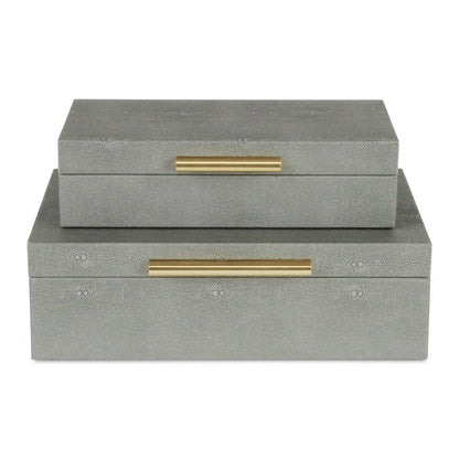 12" Set Of Two Gray Solid Wood Jewelry Box With Decorative Hardware