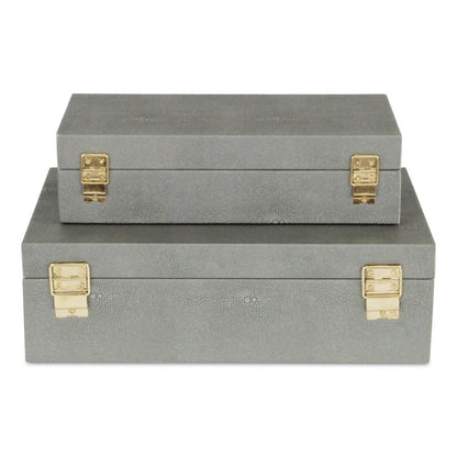 12" Set Of Two Gray Solid Wood Jewelry Box With Decorative Hardware