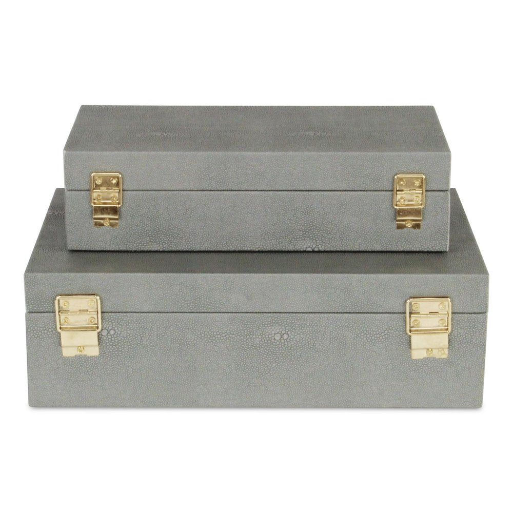 12" Set Of Two Gray Solid Wood Jewelry Box With Decorative Hardware