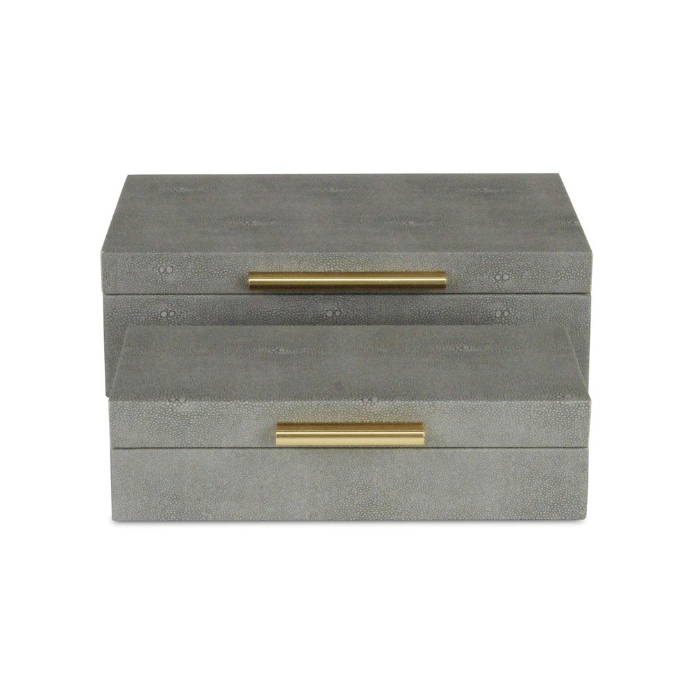 12" Set Of Two Gray Solid Wood Jewelry Box With Decorative Hardware