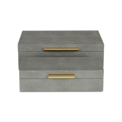 12" Set Of Two Gray Solid Wood Jewelry Box With Decorative Hardware