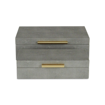 12" Set Of Two Gray Solid Wood Jewelry Box With Decorative Hardware