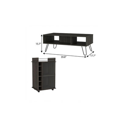 Set of Two Espresso and Black Wood and Metal Furniture Set