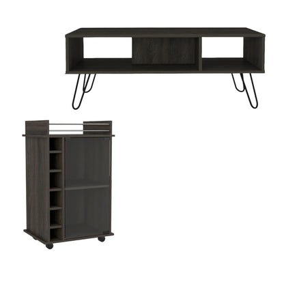 Set of Two Espresso and Black Wood and Metal Furniture Set