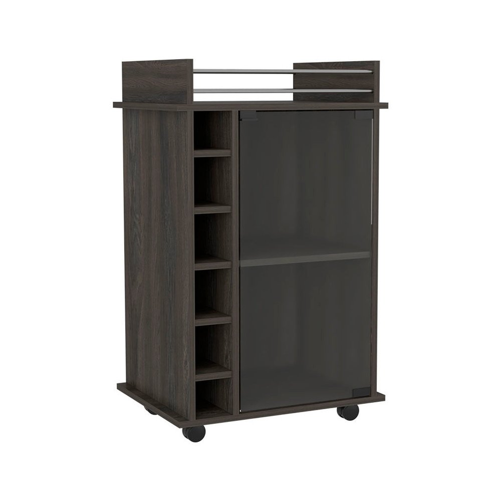 Set of Two Espresso and Black Wood Floor Shelf Furniture Set