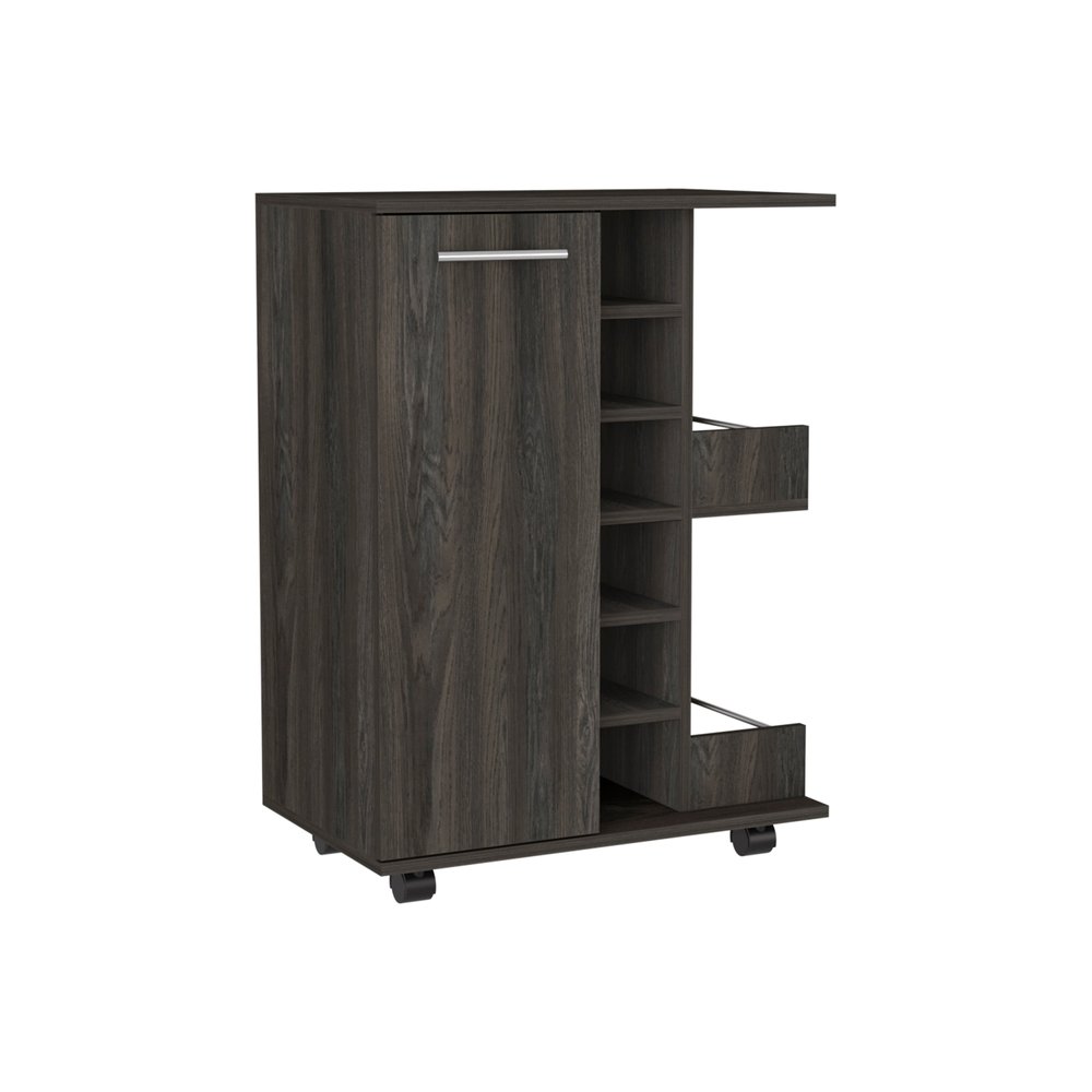 Set of Two Espresso and Black Wood Floor Shelf Furniture Set