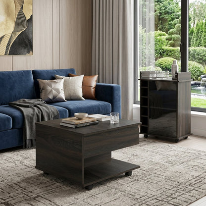 Set of Two Espresso and Black Wood Wheel Furniture Set