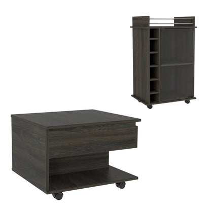 Set of Two Espresso and Black Wood Wheel Furniture Set