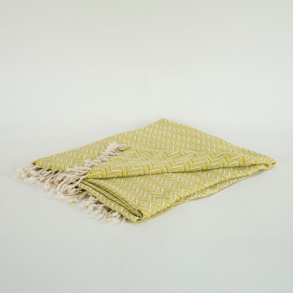 50" X 60" Green Cotton Woven Chevron Throw Blanket with Fringe