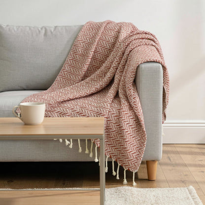 50" X 60" Red Cotton Woven Chevron Throw Blanket with Fringe