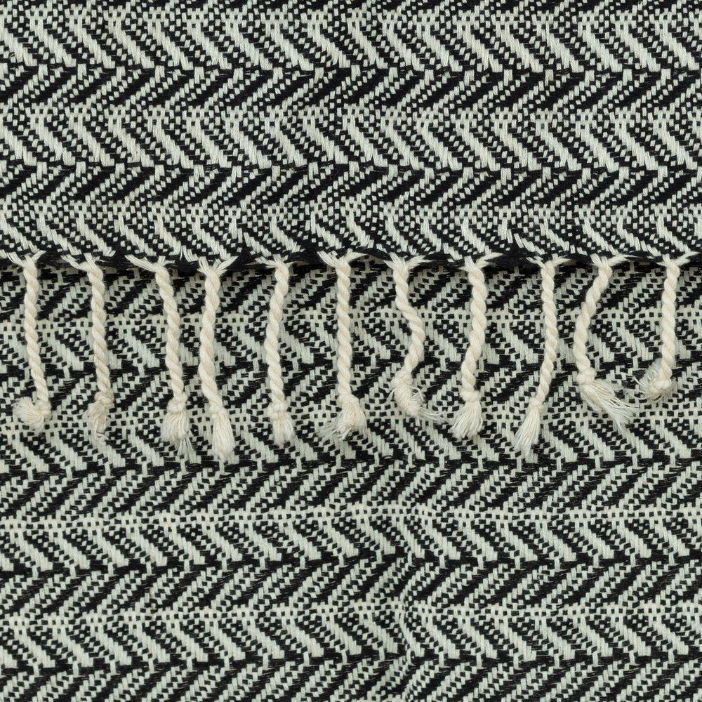 50" X 60" Black And Ivory Chevron Cotton Throw Blanket with Fringe