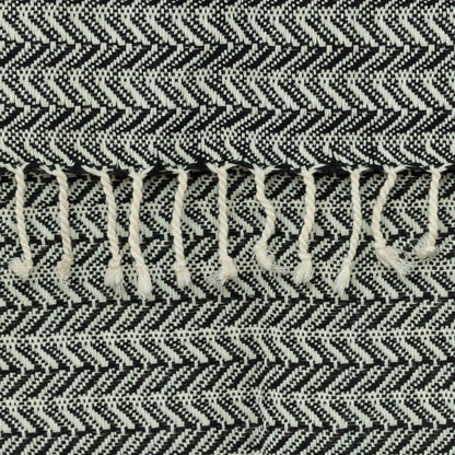 50" X 60" Black And Ivory Chevron Cotton Throw Blanket with Fringe