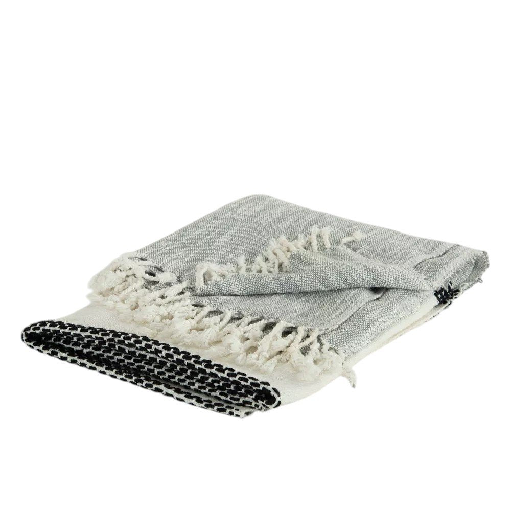 50" X 60" Gray Cotton Woven Color Block Throw Blanket with Fringe