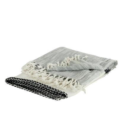 50" X 60" Gray Cotton Woven Color Block Throw Blanket with Fringe