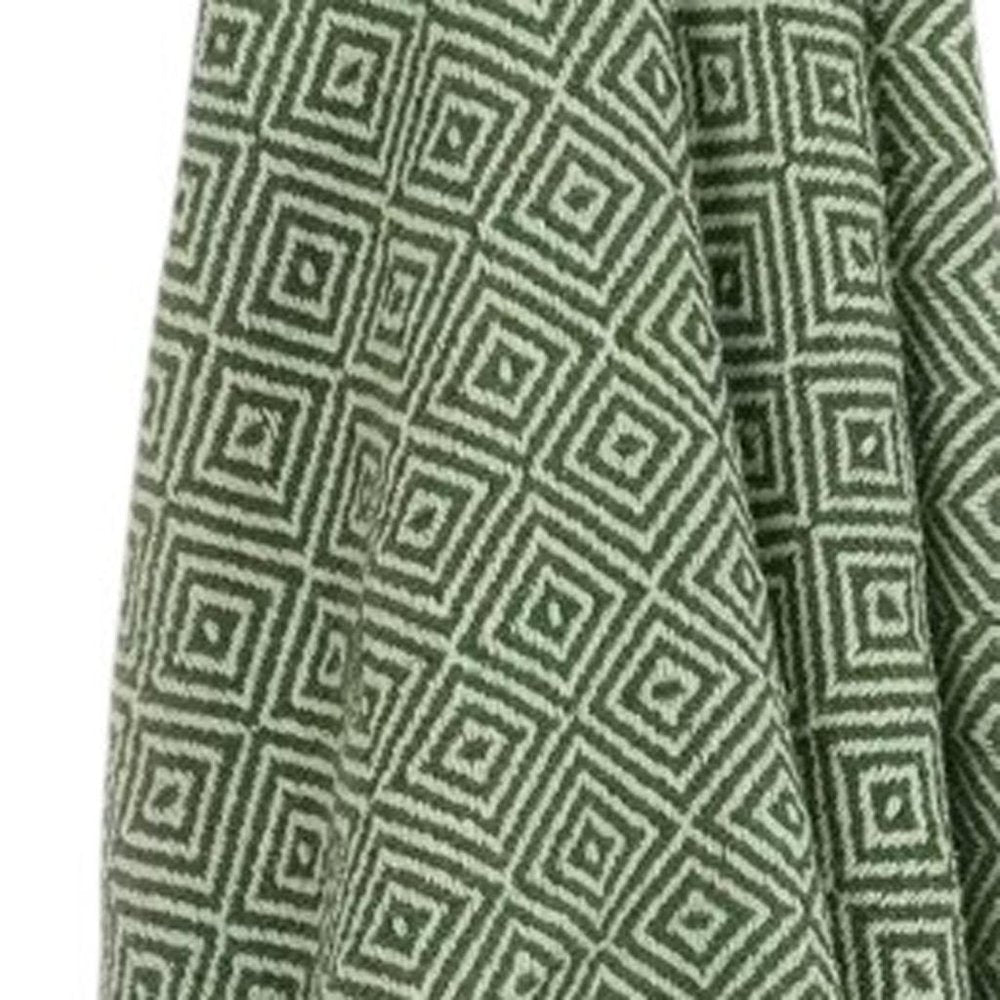 50" X 60" Green Cotton Woven Geometric Throw Blanket with Fringe