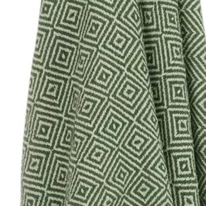 50" X 60" Green Cotton Woven Geometric Throw Blanket with Fringe