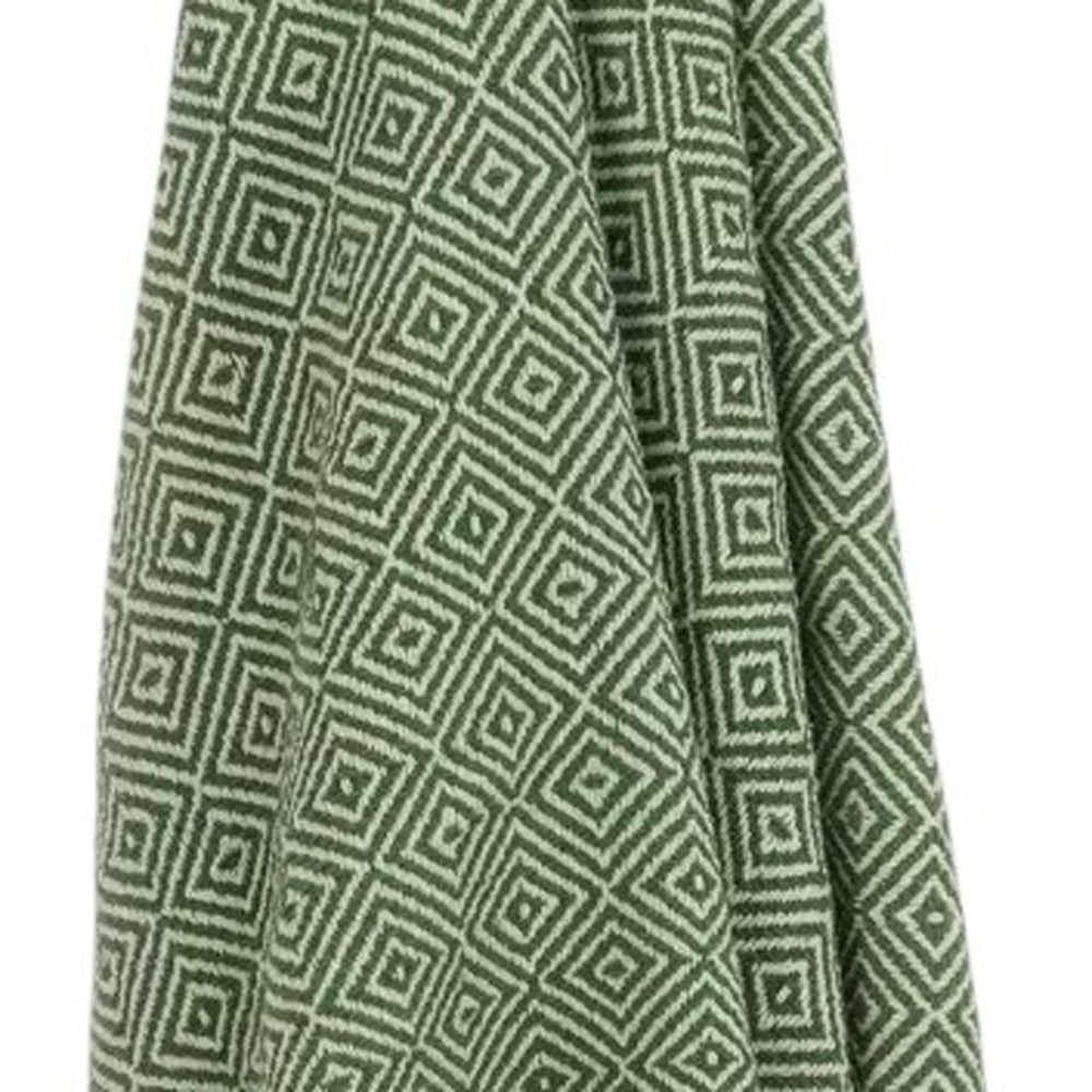 50" X 60" Green Cotton Woven Geometric Throw Blanket with Fringe