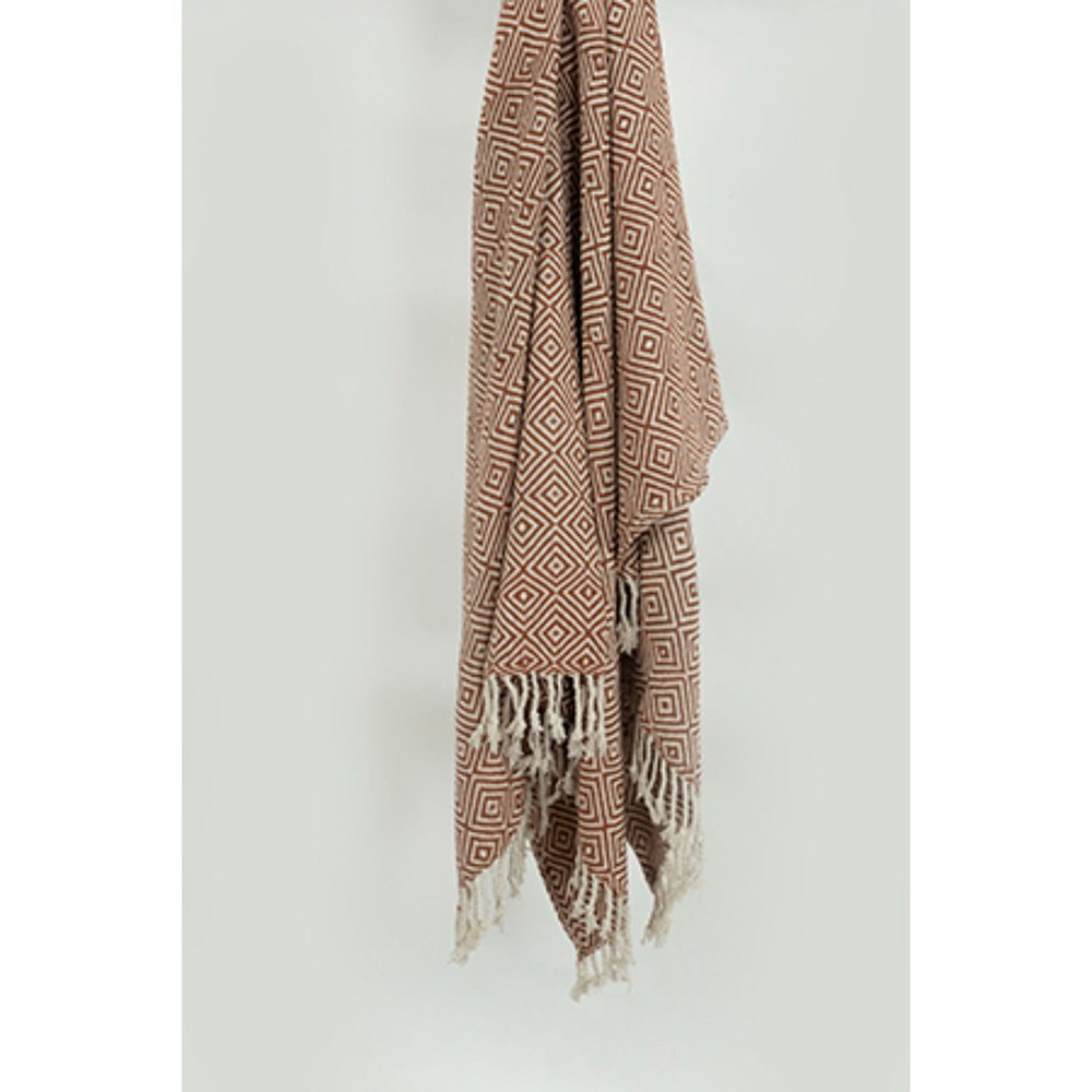 50" X 60" Brown Cotton Woven Geometric Throw Blanket with Fringe