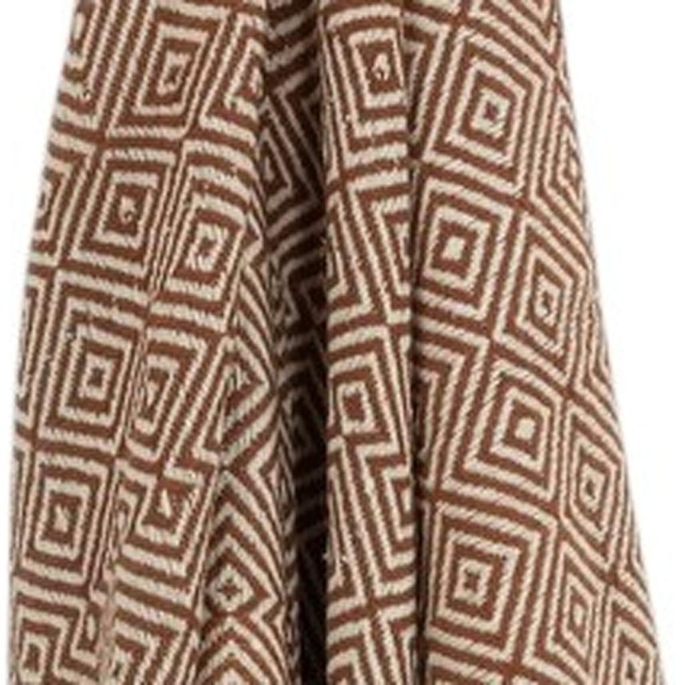 50" X 60" Brown Cotton Woven Geometric Throw Blanket with Fringe