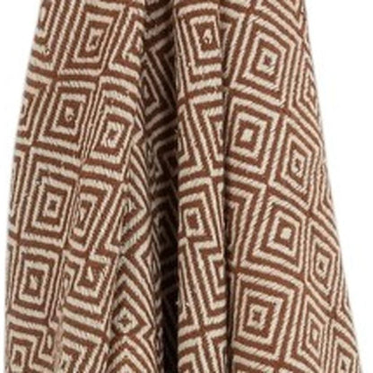 50" X 60" Brown Cotton Woven Geometric Throw Blanket with Fringe