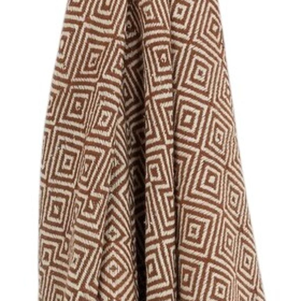 50" X 60" Brown Cotton Woven Geometric Throw Blanket with Fringe