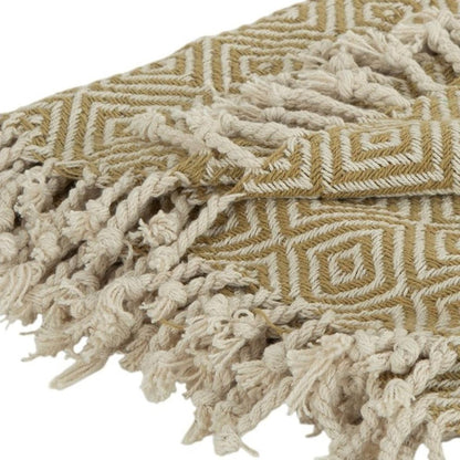 50" X 60" Natural Cotton Woven Geometric Throw Blanket with Fringe