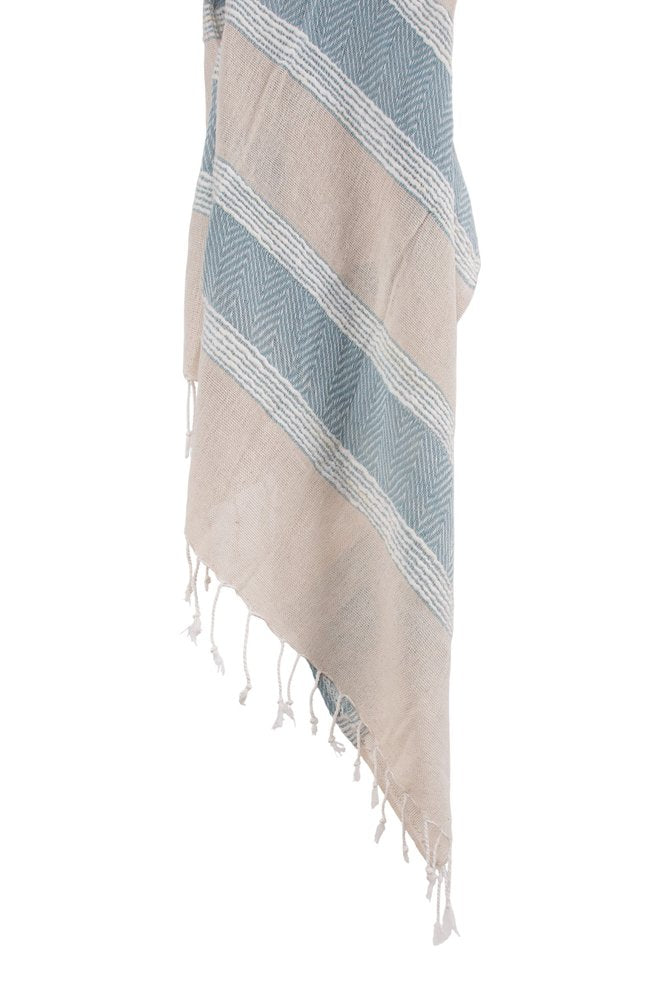 50" X 60" Aqua Cotton Woven Striped Throw Blanket with Fringe