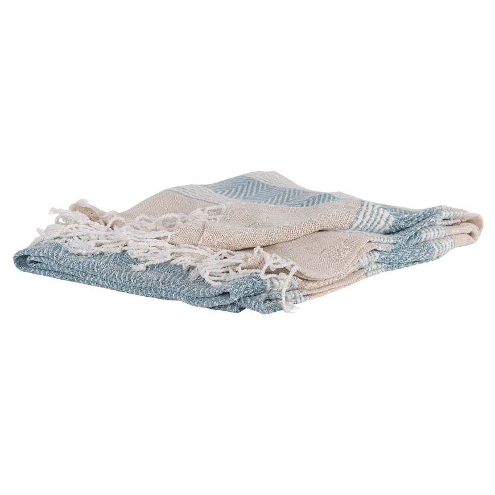 50" X 60" Aqua Cotton Woven Striped Throw Blanket with Fringe