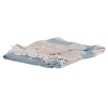 50" X 60" Aqua Cotton Woven Striped Throw Blanket with Fringe