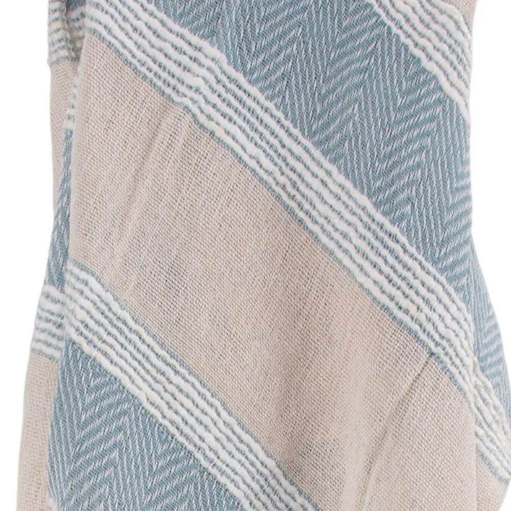 50" X 60" Aqua Cotton Woven Striped Throw Blanket with Fringe