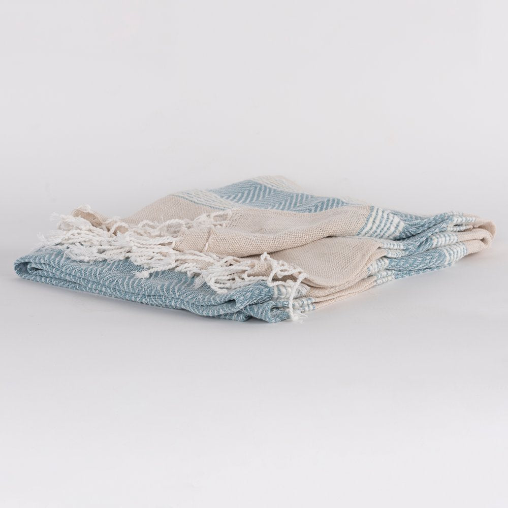50" X 60" Aqua Cotton Woven Striped Throw Blanket with Fringe
