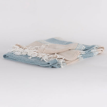 50" X 60" Aqua Cotton Woven Striped Throw Blanket with Fringe