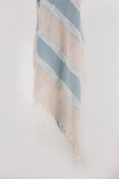 50" X 60" Aqua Cotton Woven Striped Throw Blanket with Fringe