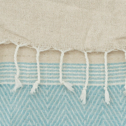50" X 60" Aqua Cotton Woven Striped Throw Blanket with Fringe