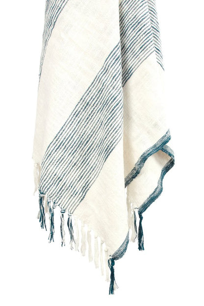 50" X 60" Ivory Cotton Woven Striped Throw Blanket with Fringe