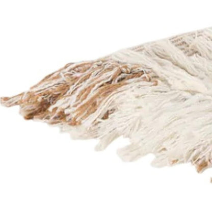 50" X 60" Ivory Cotton Woven Striped Throw Blanket with Fringe