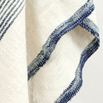 50" X 60" Blue And Ivory Cotton Woven Striped Throw Blanket with Fringe