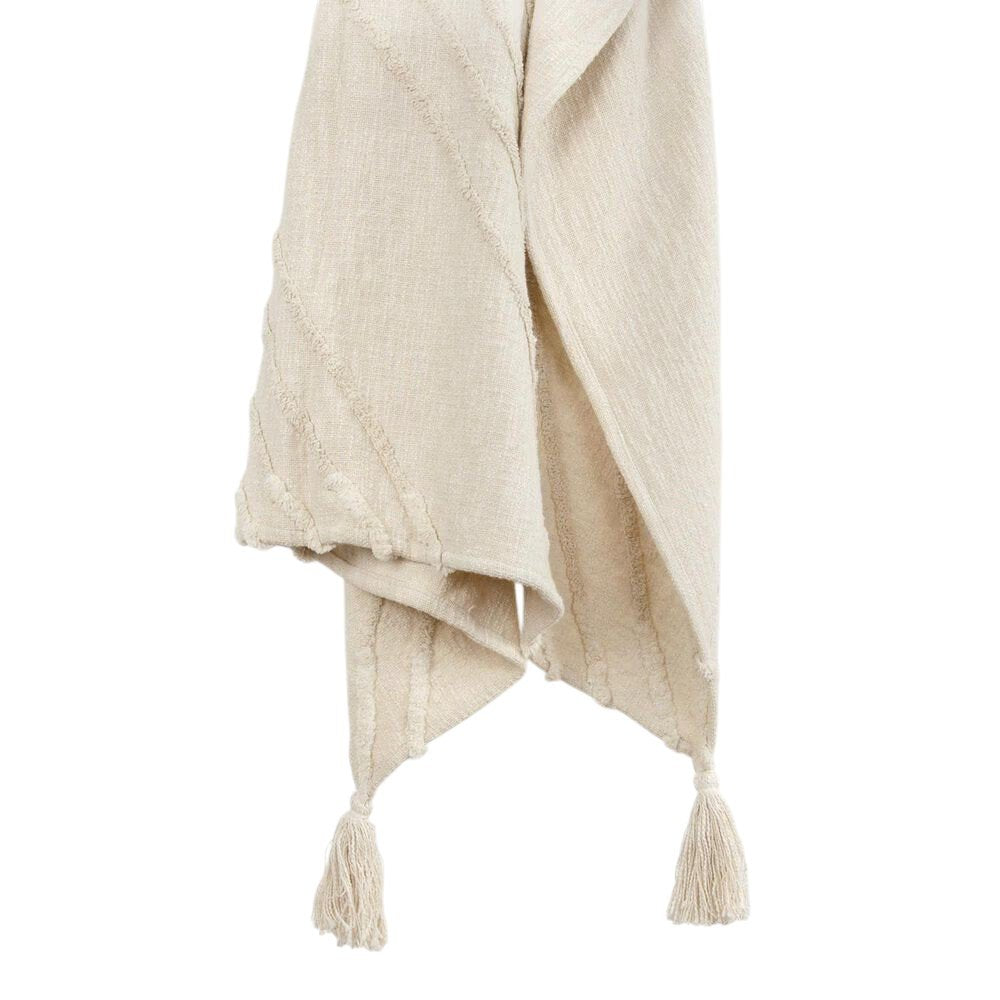 50" X 60" Natural Cotton Woven Geometric Throw Blanket with Tassels